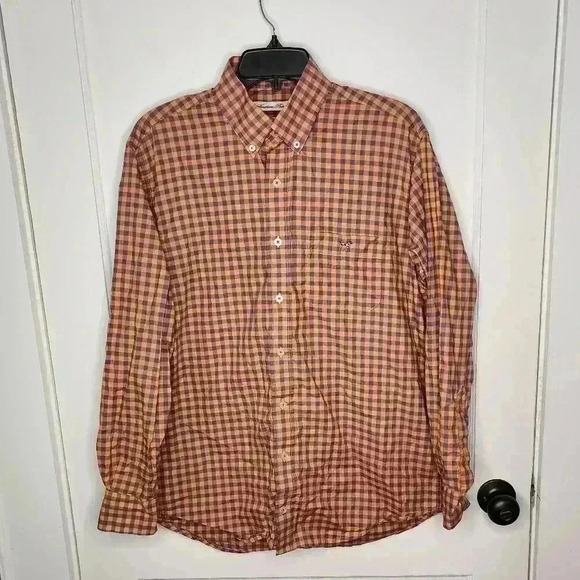 Southern Point Co Shirt Mens Small Purple Orange Check Button Up Preppy Logo - Picture 1 of 5